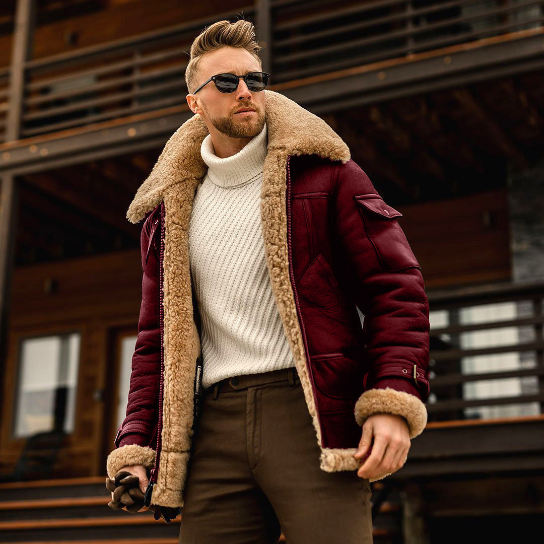 Richard - Herren-Winterjacke aus Leder mit Fellkragen