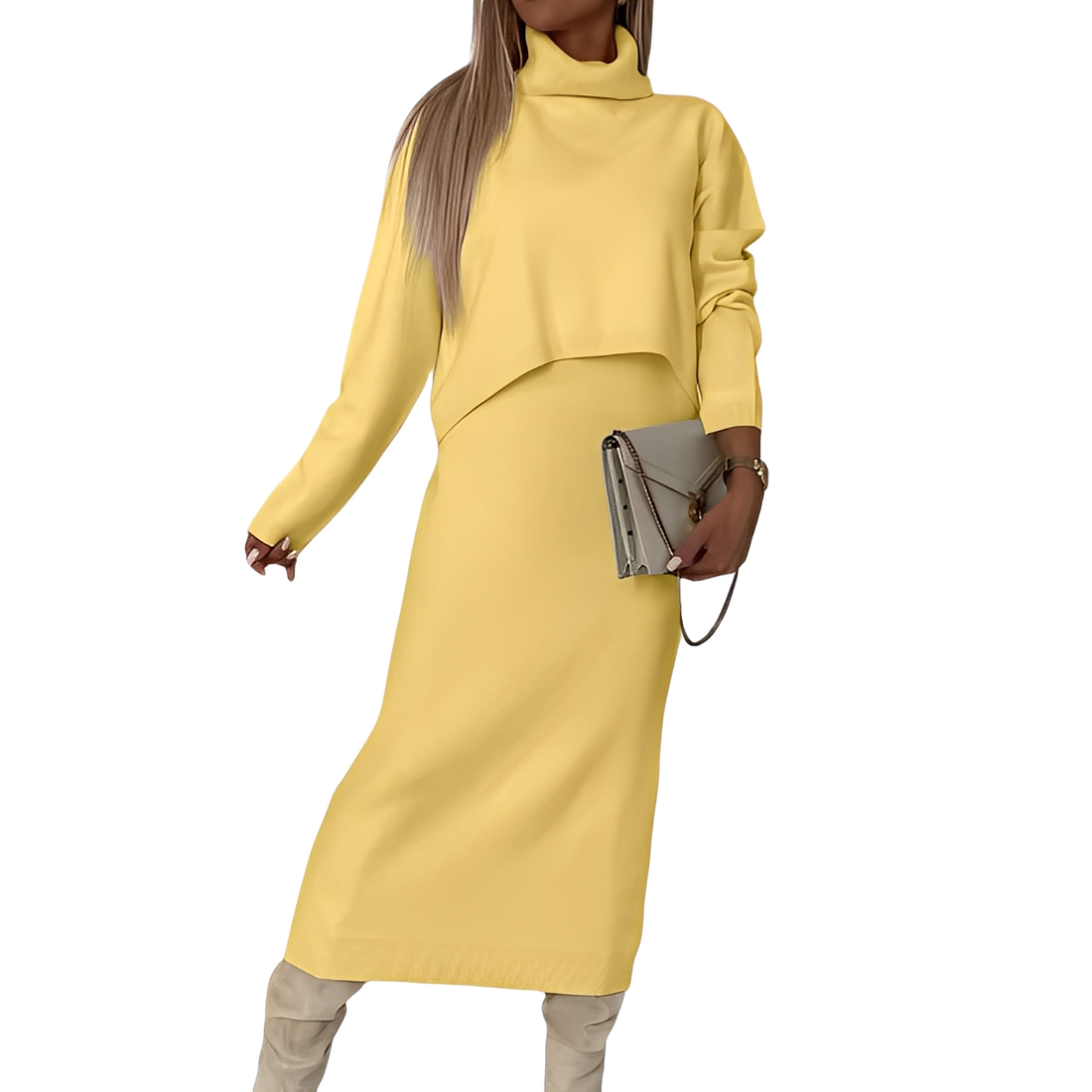 Natalee - Schickes Set aus Rollkragenpullover und Rock für Damen