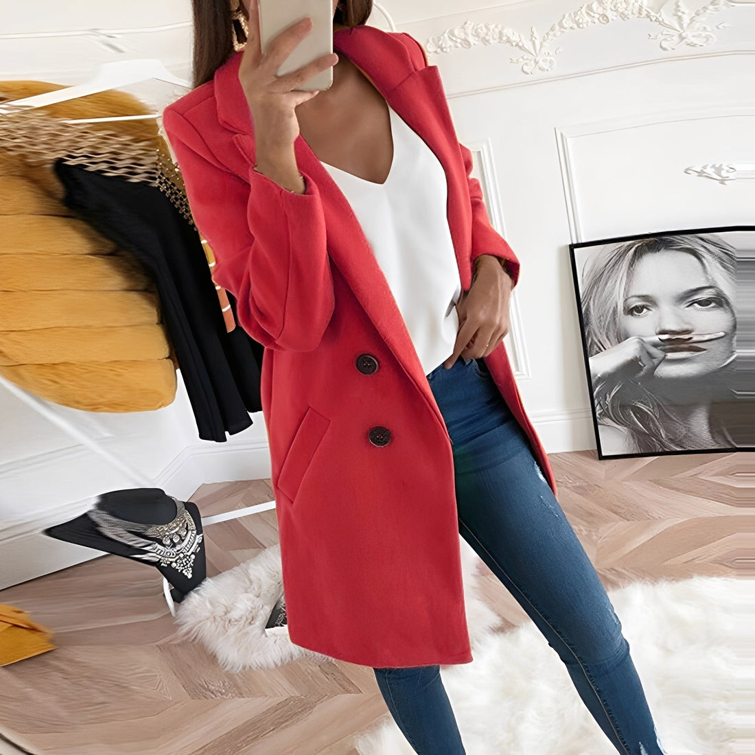 Chantal - Eleganter langer Damen-Wollmantel