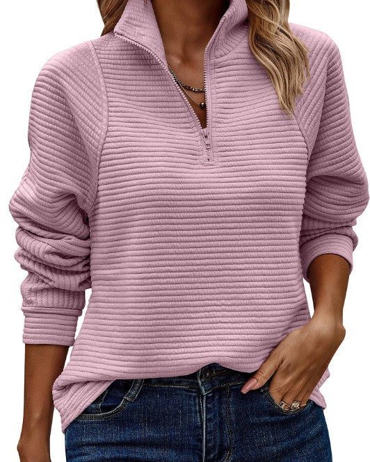 Zinnia - Gerippter Damenpullover mit Reißverschluss