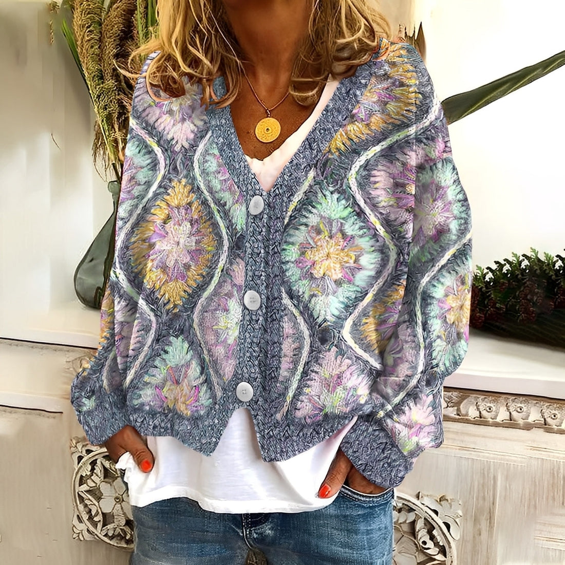 Nydia - Bequemer, weicher Damenpullover mit Druck