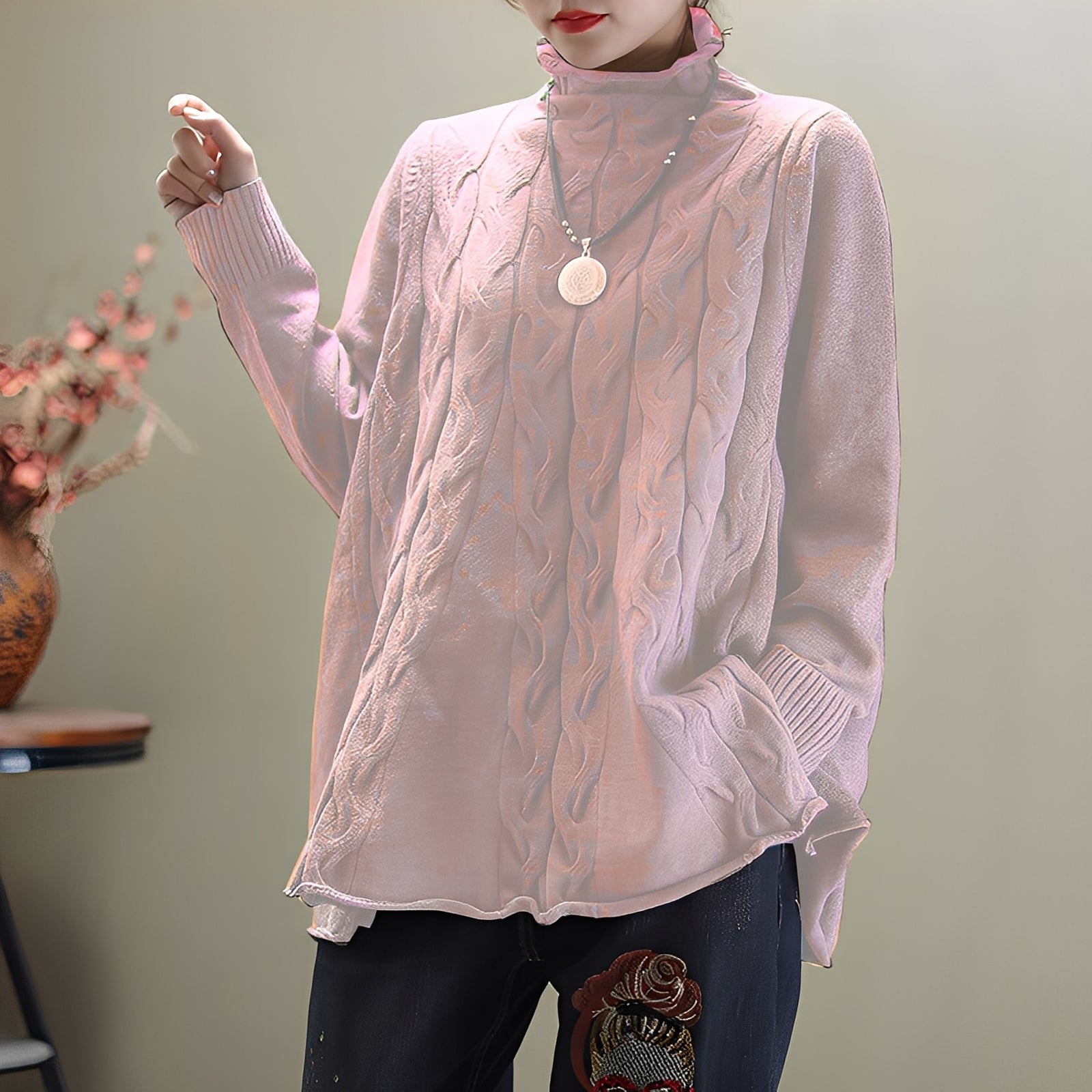 Merla - Lockerer Rollkragenpullover mit Seitenschlitz für Damen