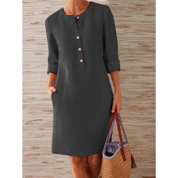Octavia - einfarbiges Kleid aus Baumwolle und Leinen