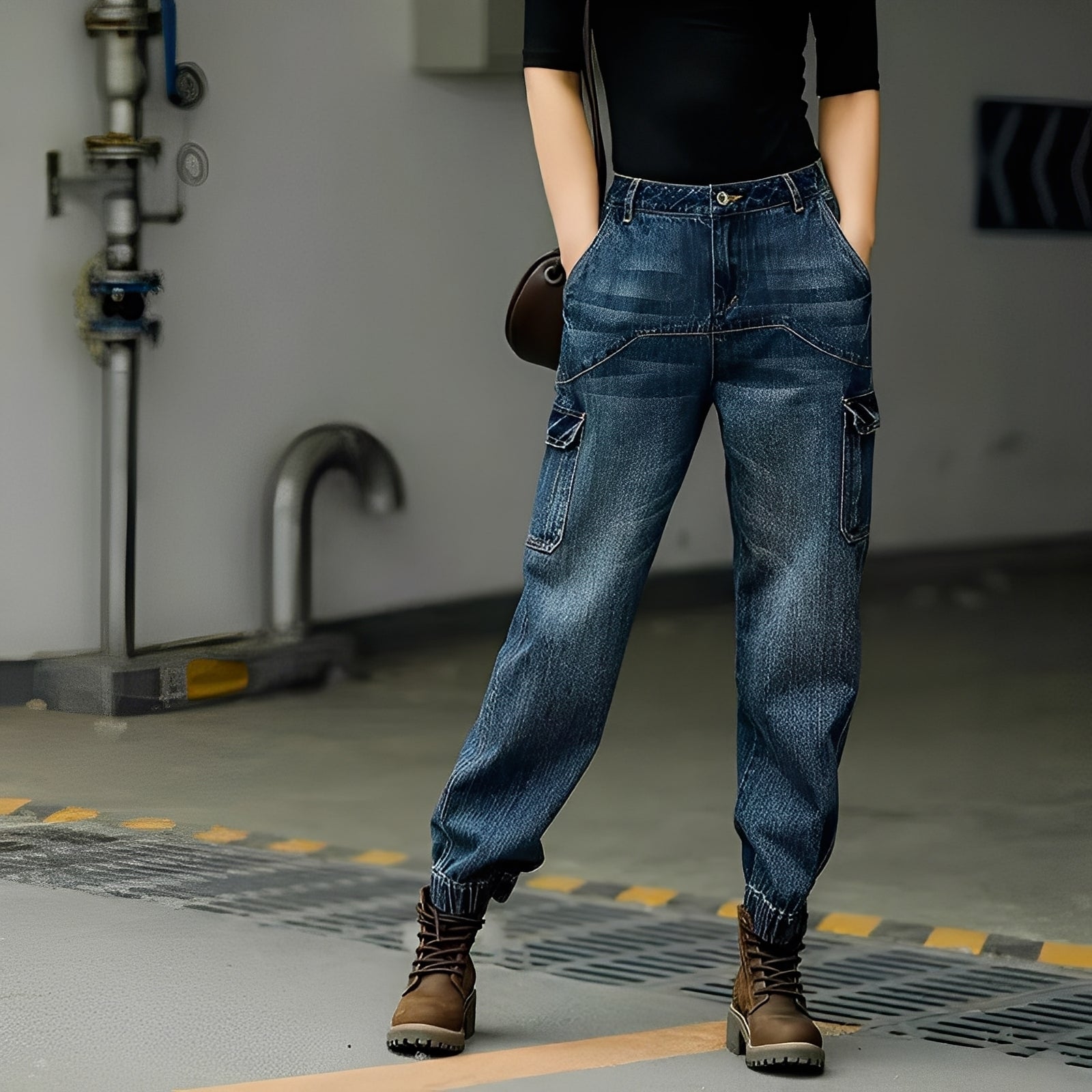Kristal - Damen-Baumwolljeans mit vielen Taschen
