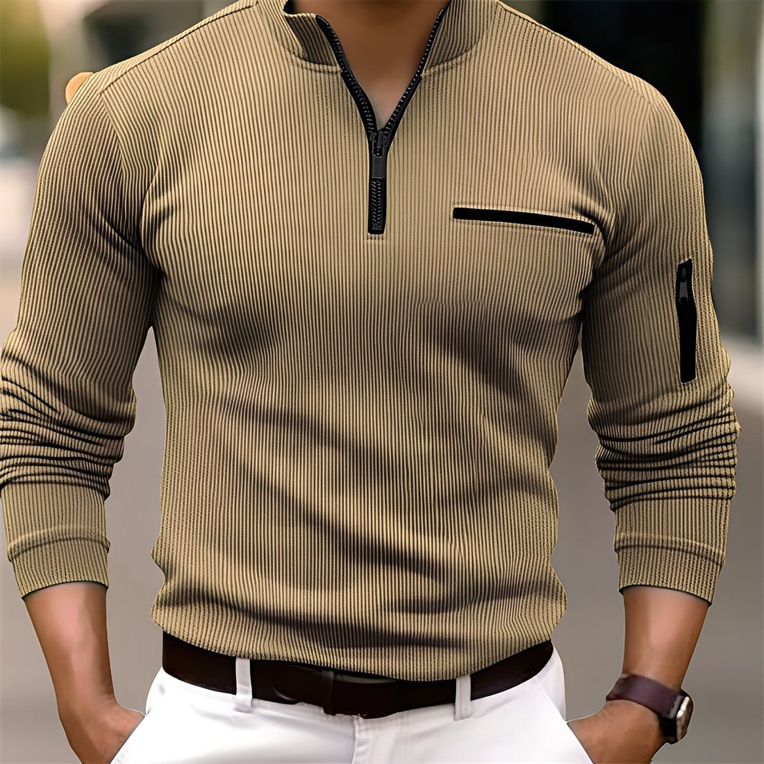 Donovan - Stylischer gestreifter Pullover für Herren mit Taschen