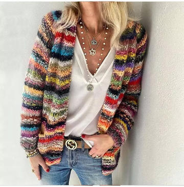 Toph - Vintage Damen Pullover Gestreift Gestrickt Baumwolle