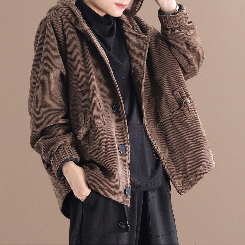 Rachel - Bequeme kurze Cordjacke mit Kapuze für Frauen