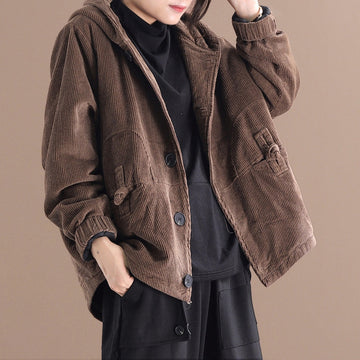 Rachel - Bequeme kurze Cordjacke mit Kapuze für Frauen