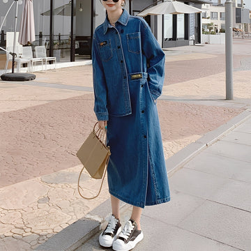 Christabel - Langes Jeanskleid im Retro-Stil mit Taschen für Frauen