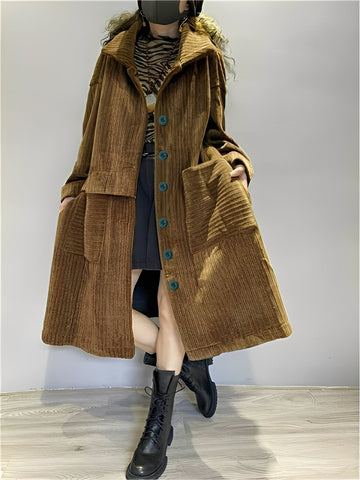 Alethea - Bequeme lange Jacke aus Cord mit Taschen für Frauen