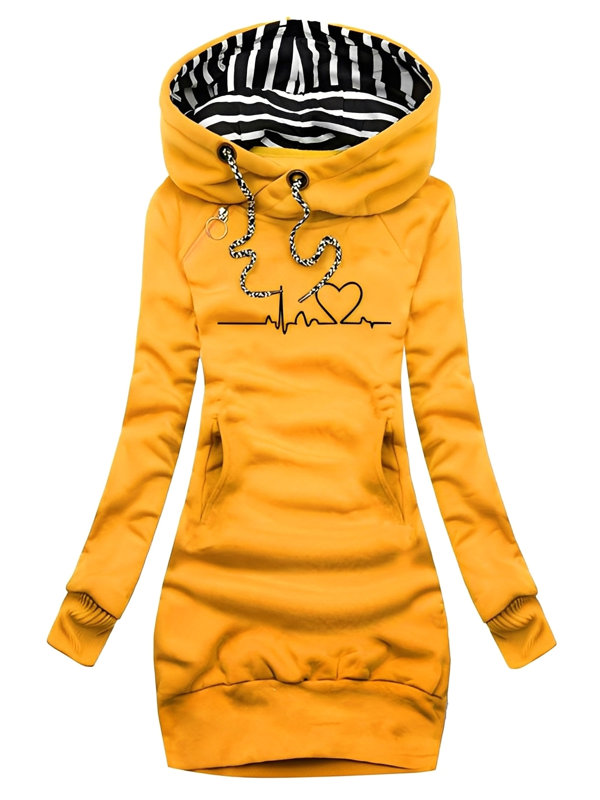 Roxanne - Lockeres Strickkleid mit Druck und Kapuze für Damen