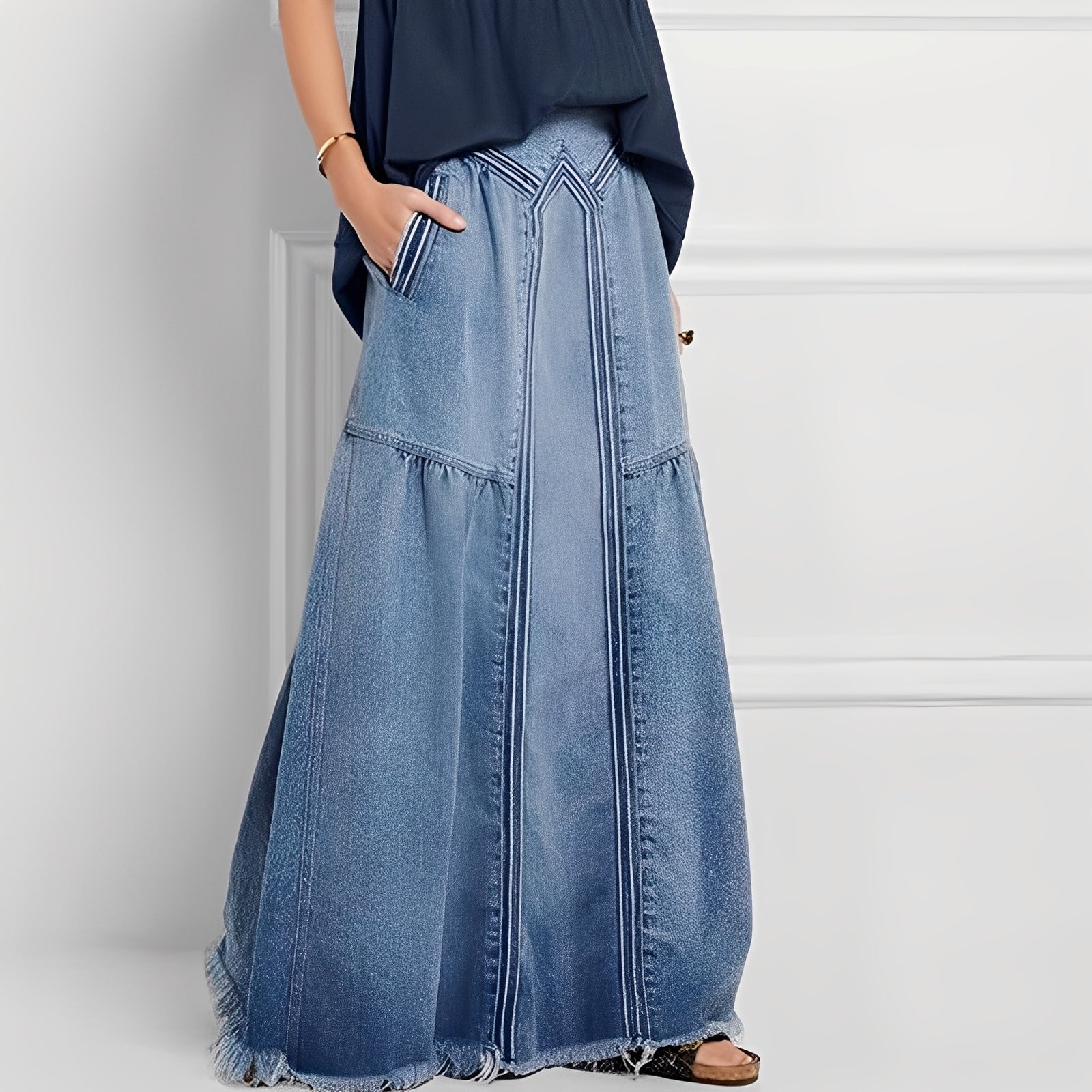 Jordyn - Bequemer elastischer Damen-Jeansrock mit Taschen