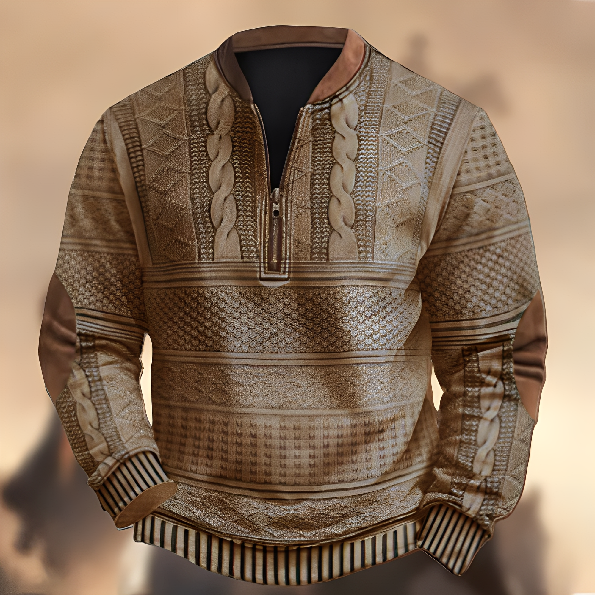 Edmund - Bequemer bedruckter Herrenpullover mit Reißverschluss