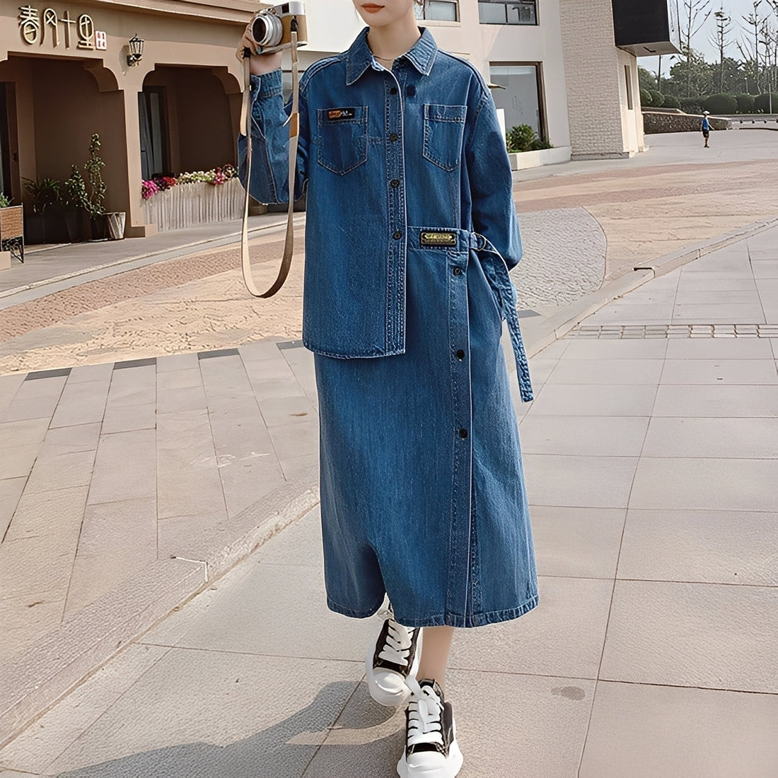 Christabel - Langes Jeanskleid im Retro-Stil mit Taschen für Frauen