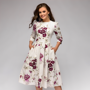 Elisabeth - Schickes Damenkleid mit langen Ärmeln und Blumenmuster