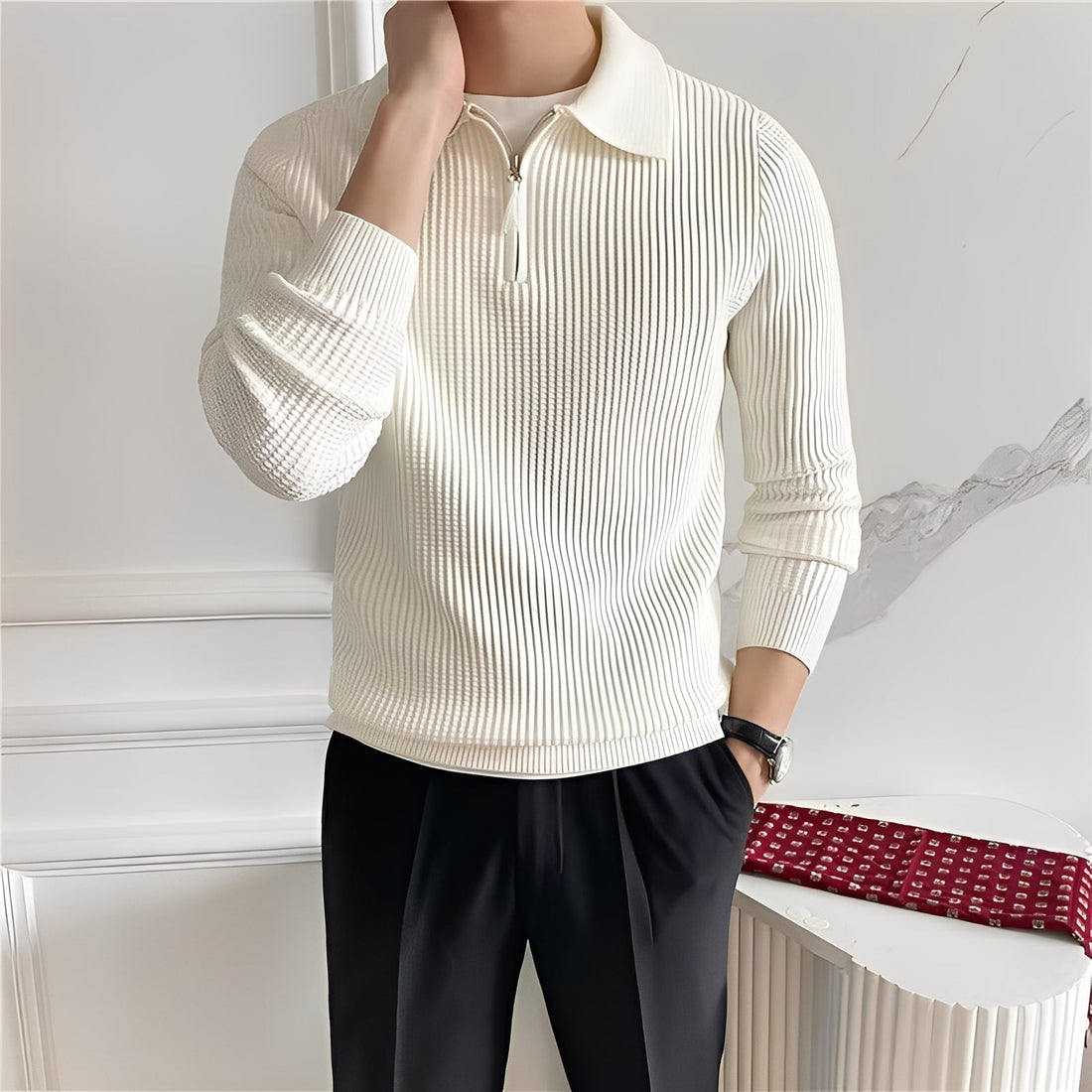 Justin - Schicker Herrenstrickpullover mit Reißverschluss
