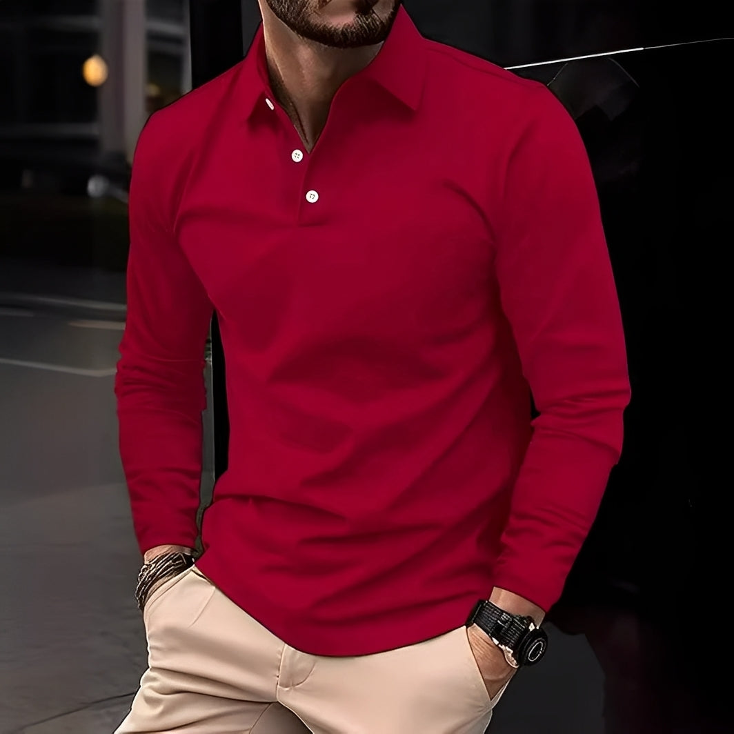 Dudley - Lockeres Langarm-Poloshirt mit Knöpfen für Herren