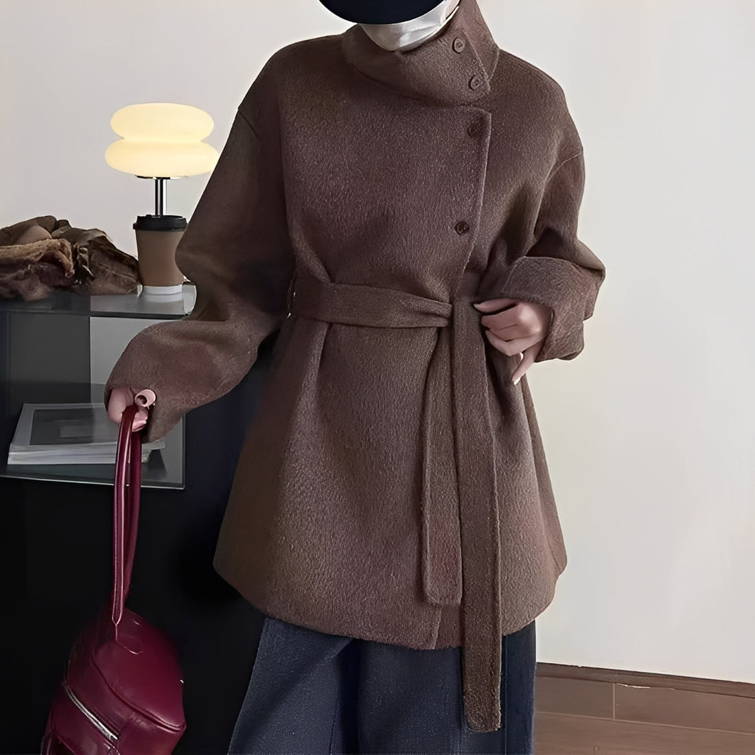 Claudia - Lässiger zweireihiger Wollmantel für Damen