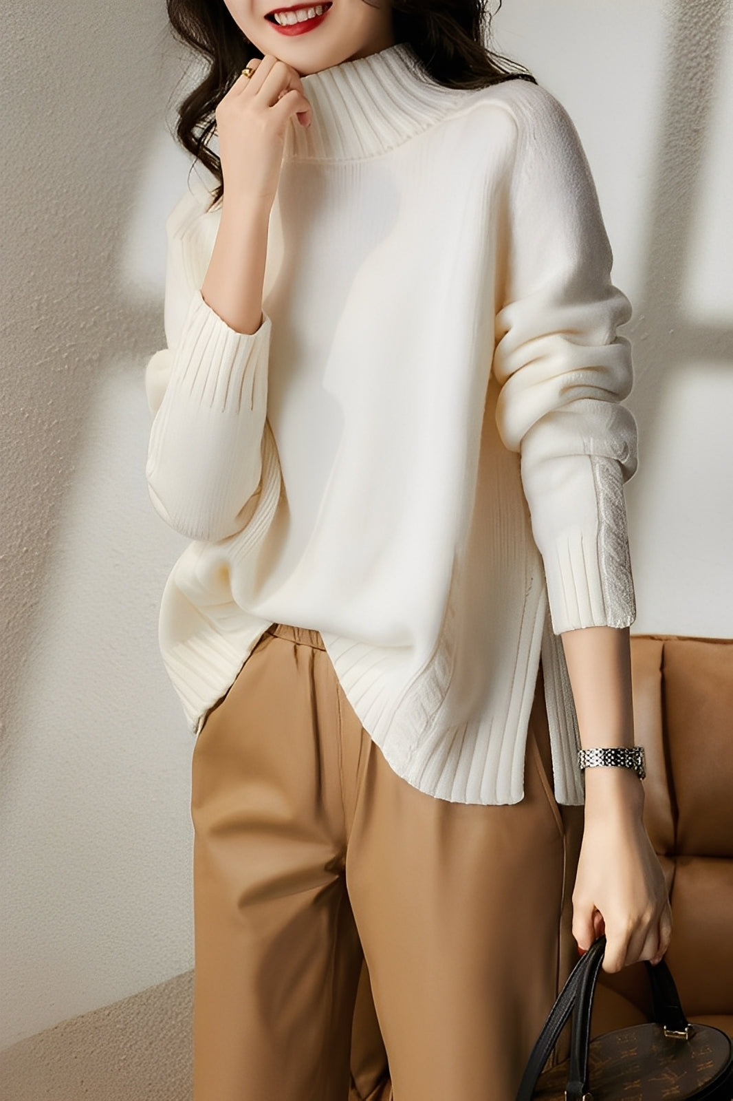 Karolyn - Einfacher, schmaler Strickpullover für Damen