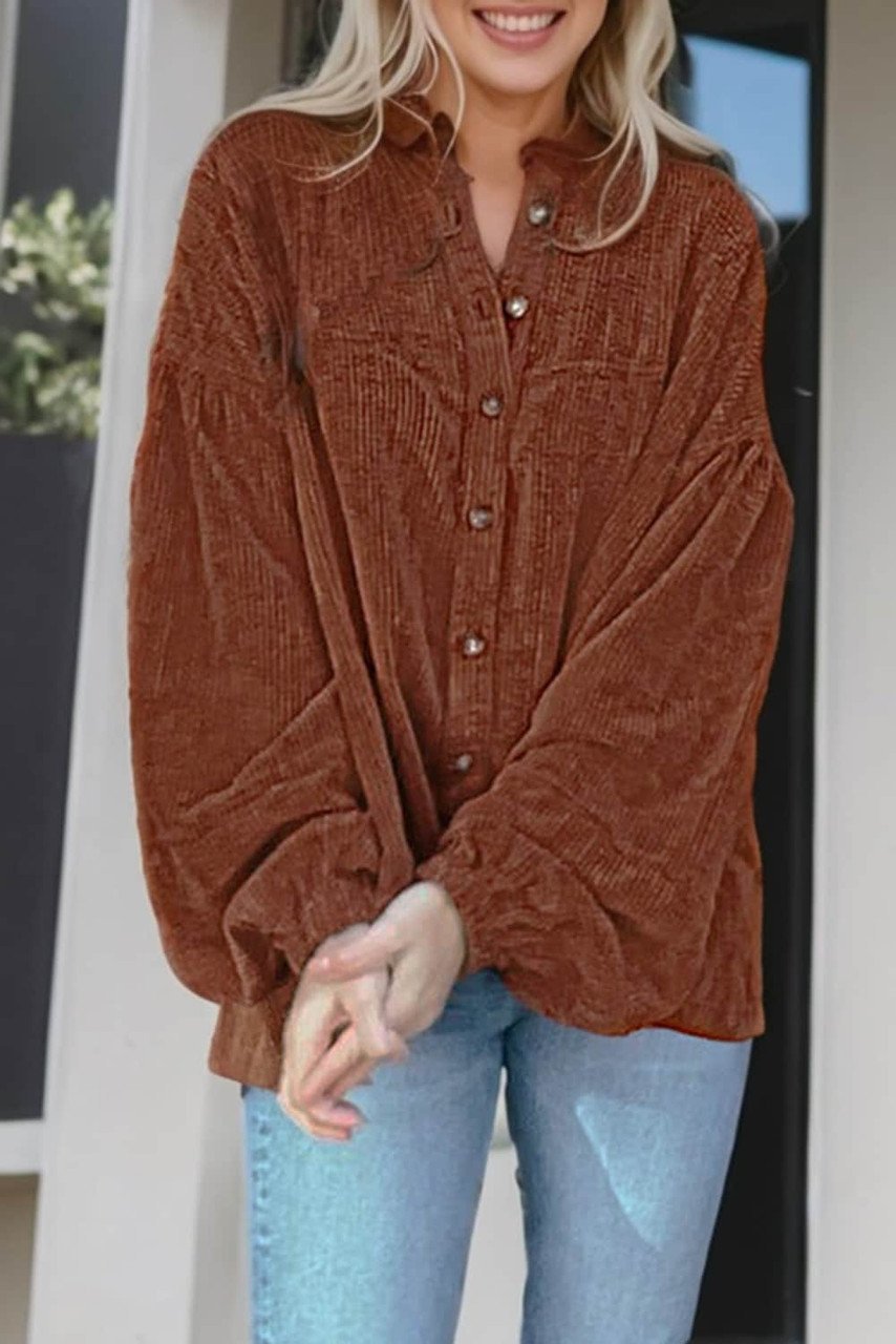 Mai - Cord-Bluse mit Puffärmeln Damenmode
