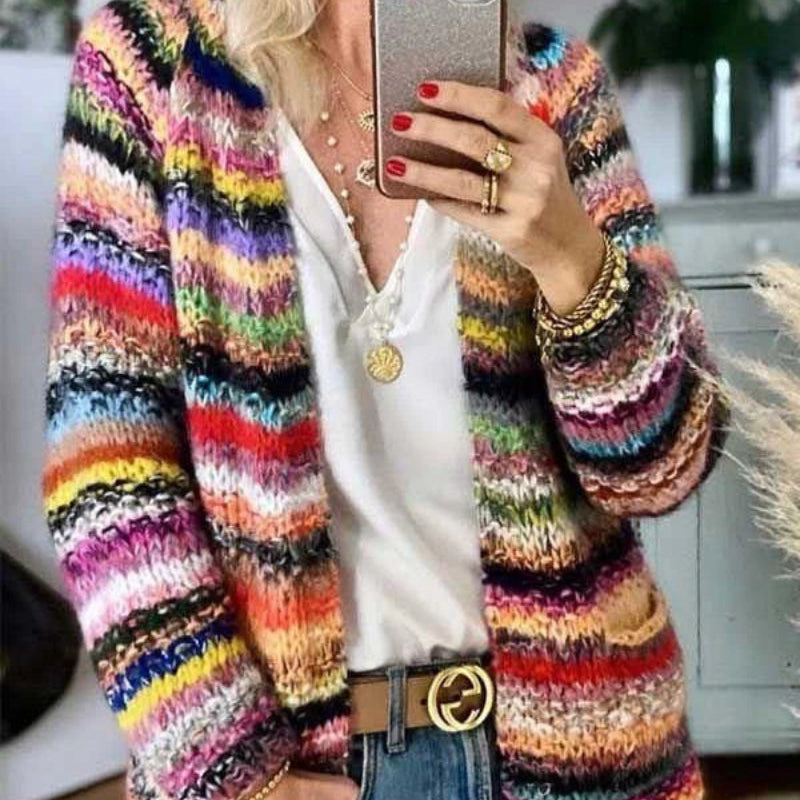Toph - Vintage Damen Pullover Gestreift Gestrickt Baumwolle