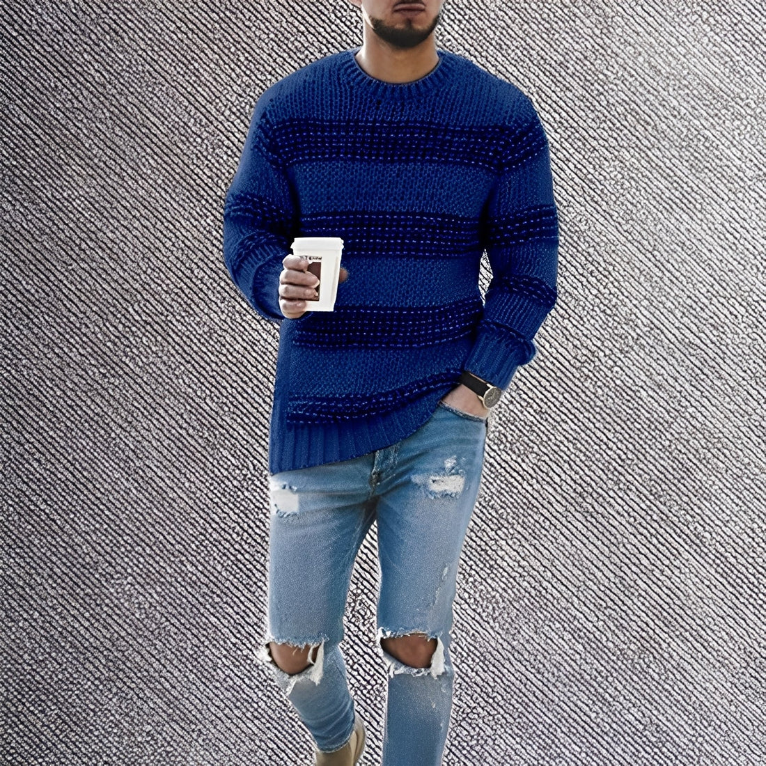 Richard - Gestreifter, warmer Herrenstrickpullover