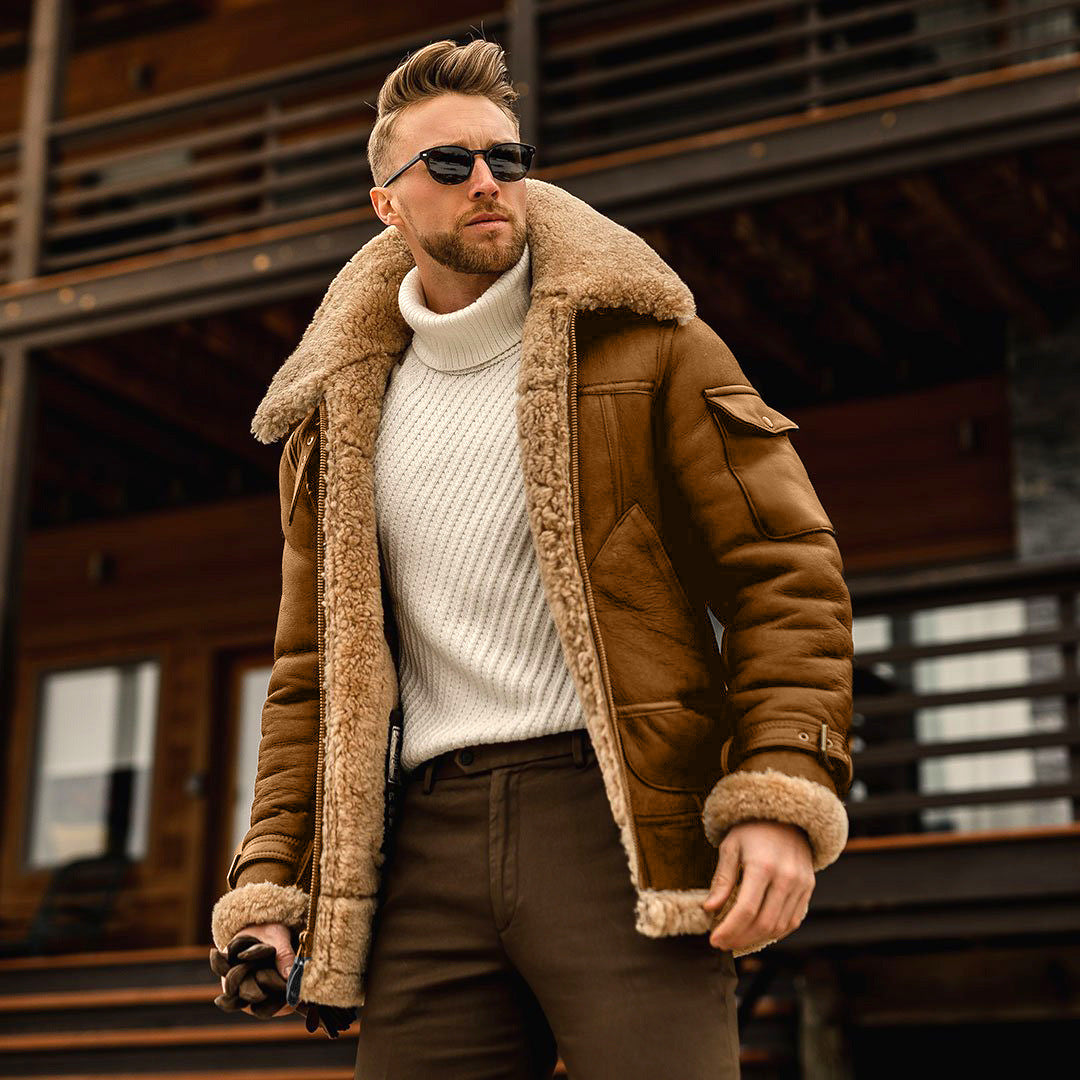 Richard - Herren-Winterjacke aus Leder mit Fellkragen