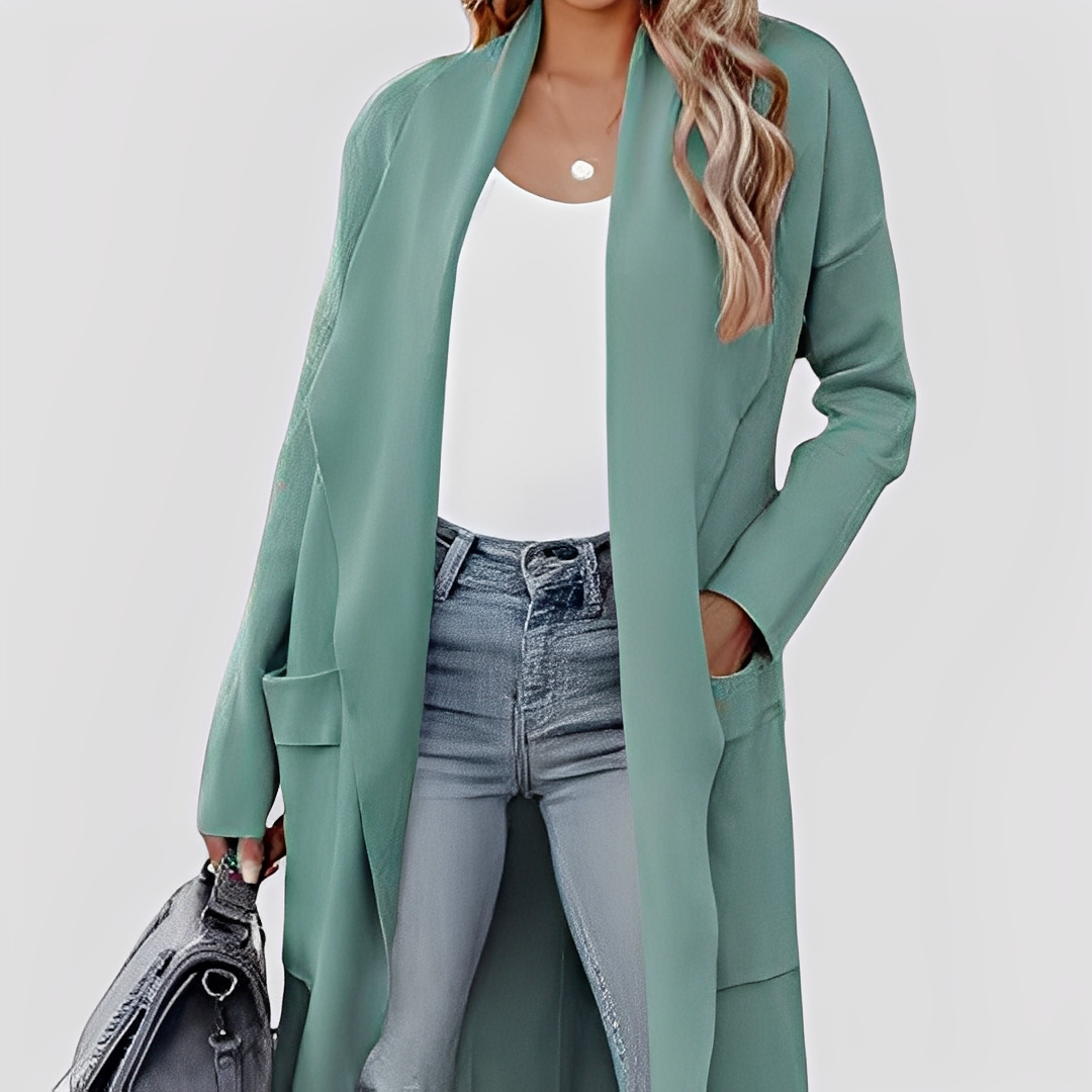 Chantal - Komfortable lange Tweed-Strickjacke für Damen