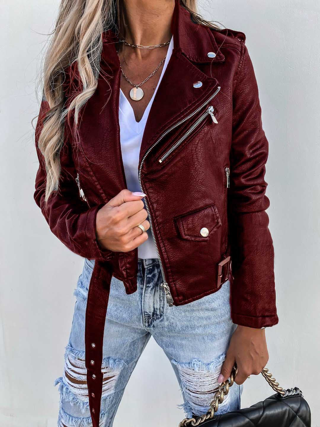 Alivia - Modische Lederjacke mit Reißverschluss für Damen
