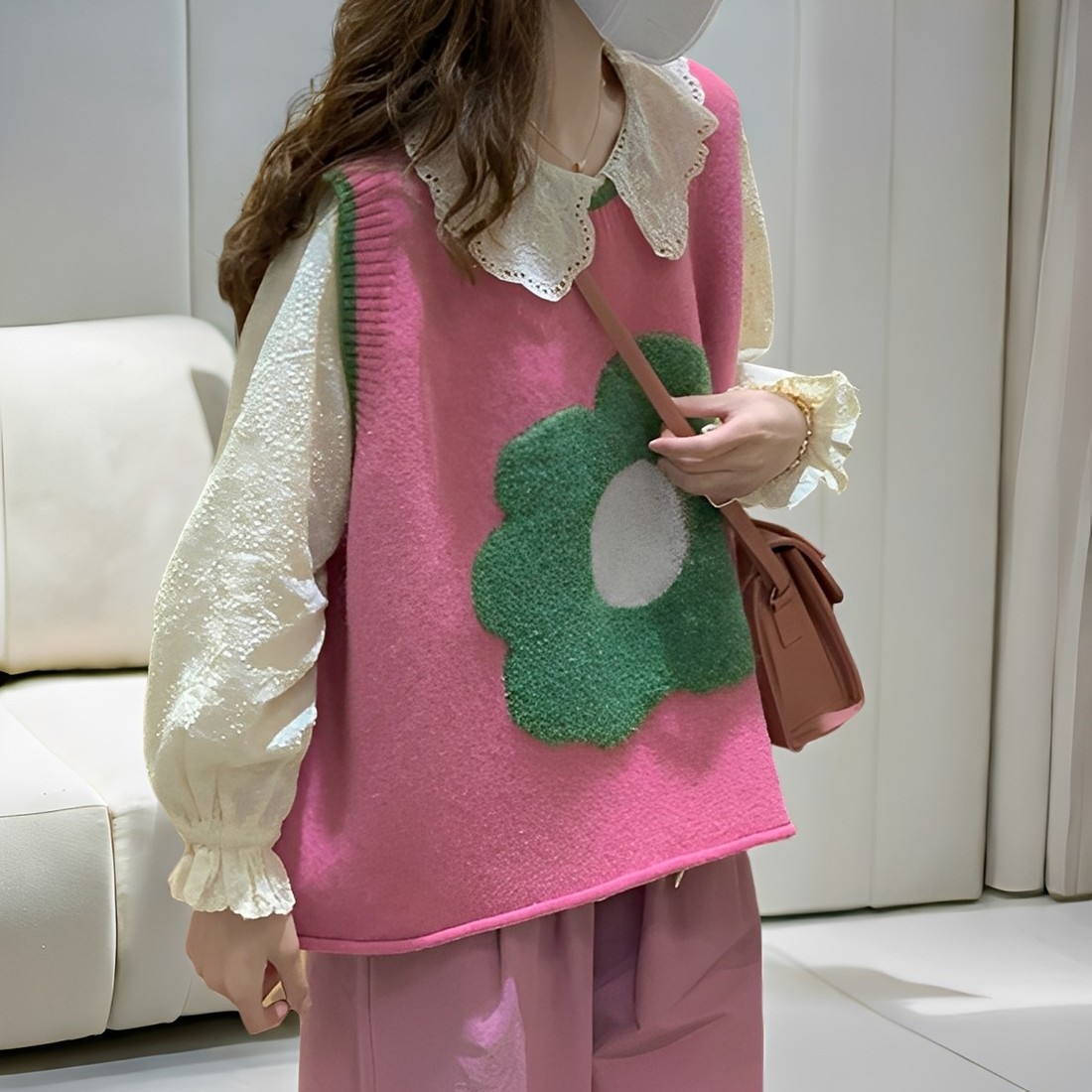 Lavina - Bequeme Strickweste mit Blumenmuster für Frauen