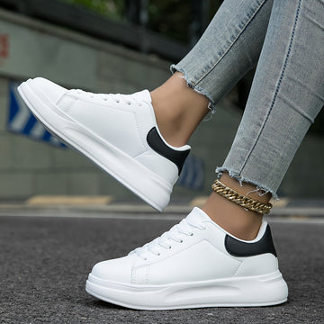 Techno - Weiße Leder-Sneaker Damen Clean Look