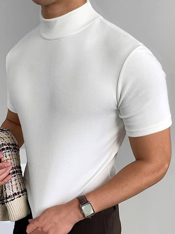 Caius - Elegantes T-Shirt mit hohem Kragen und schlanker Passform