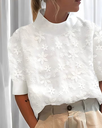 Julia - Schicke Bluse mit Stickerei und Stehkragen für Damen