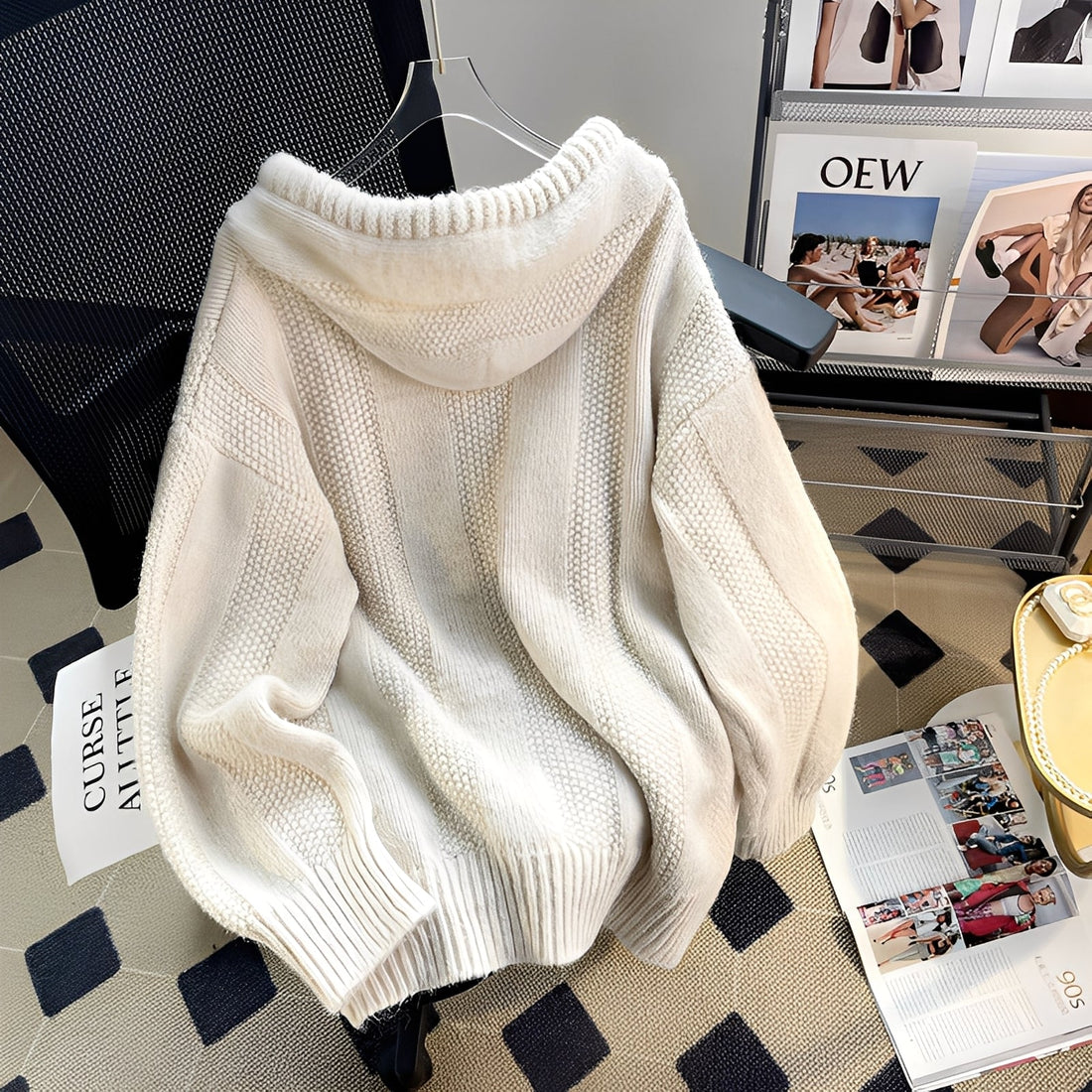 Haylee - Bequemer Kapuzen-Strickpullover mit Knopfleiste für Damen