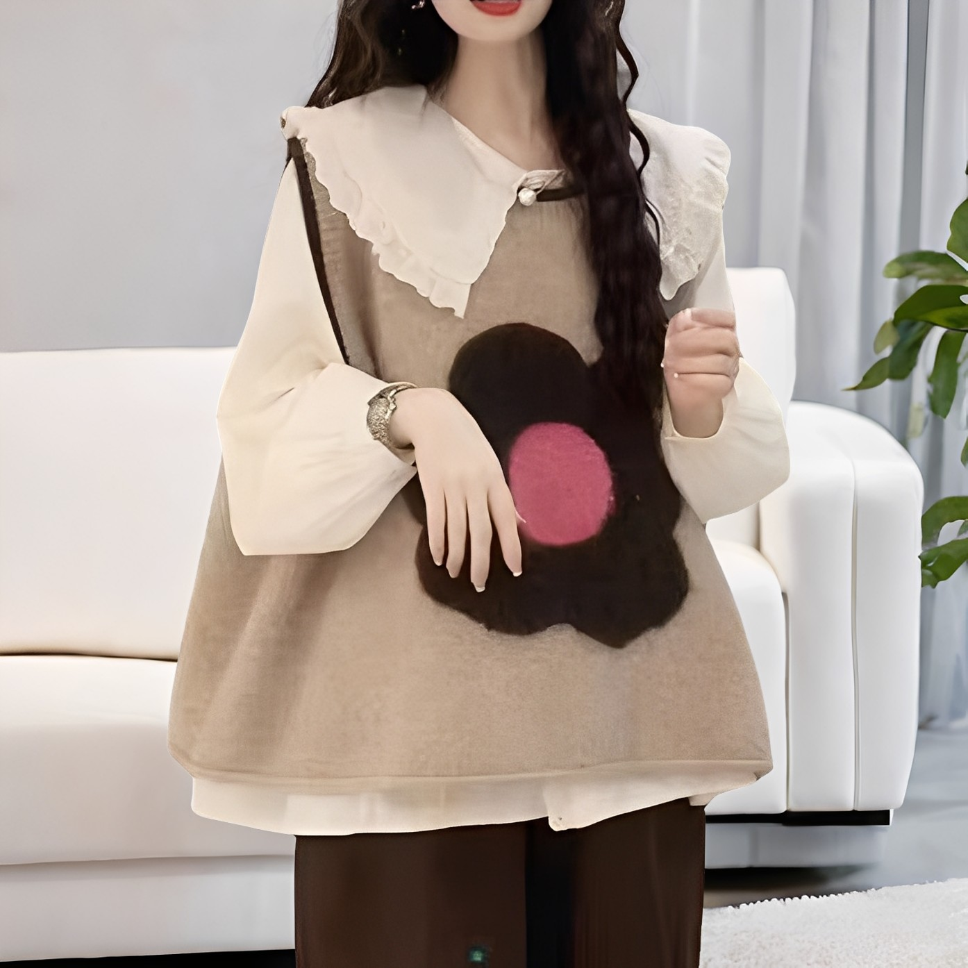 Lavina - Bequeme Strickweste mit Blumenmuster für Frauen