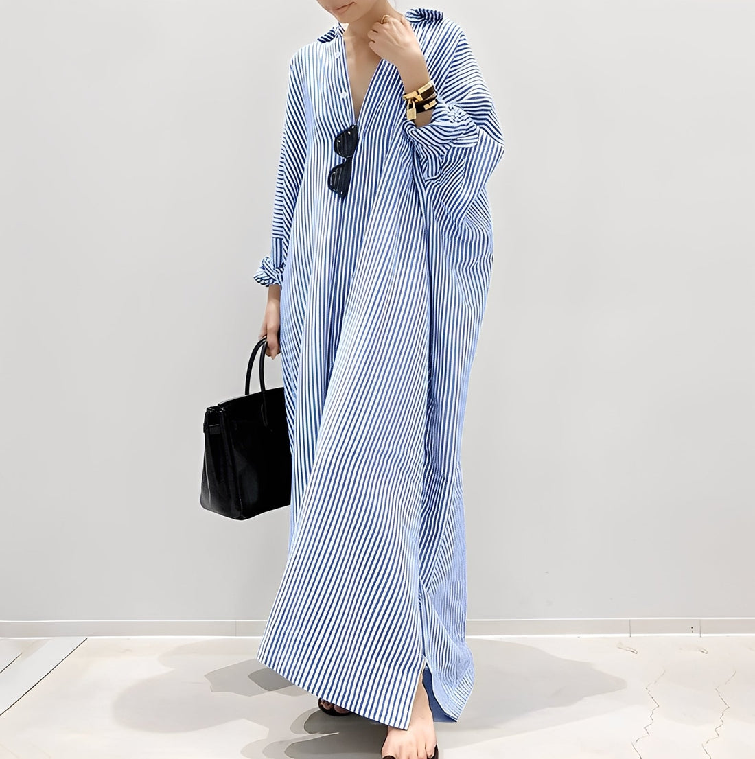 Davida - Entspanntes gestreiftes Damenhemdkleid