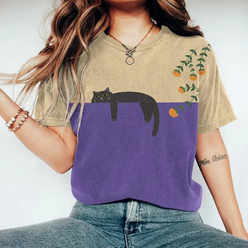 Eloise - T-Shirt mit abstraktem Katzen-Kunstwerk