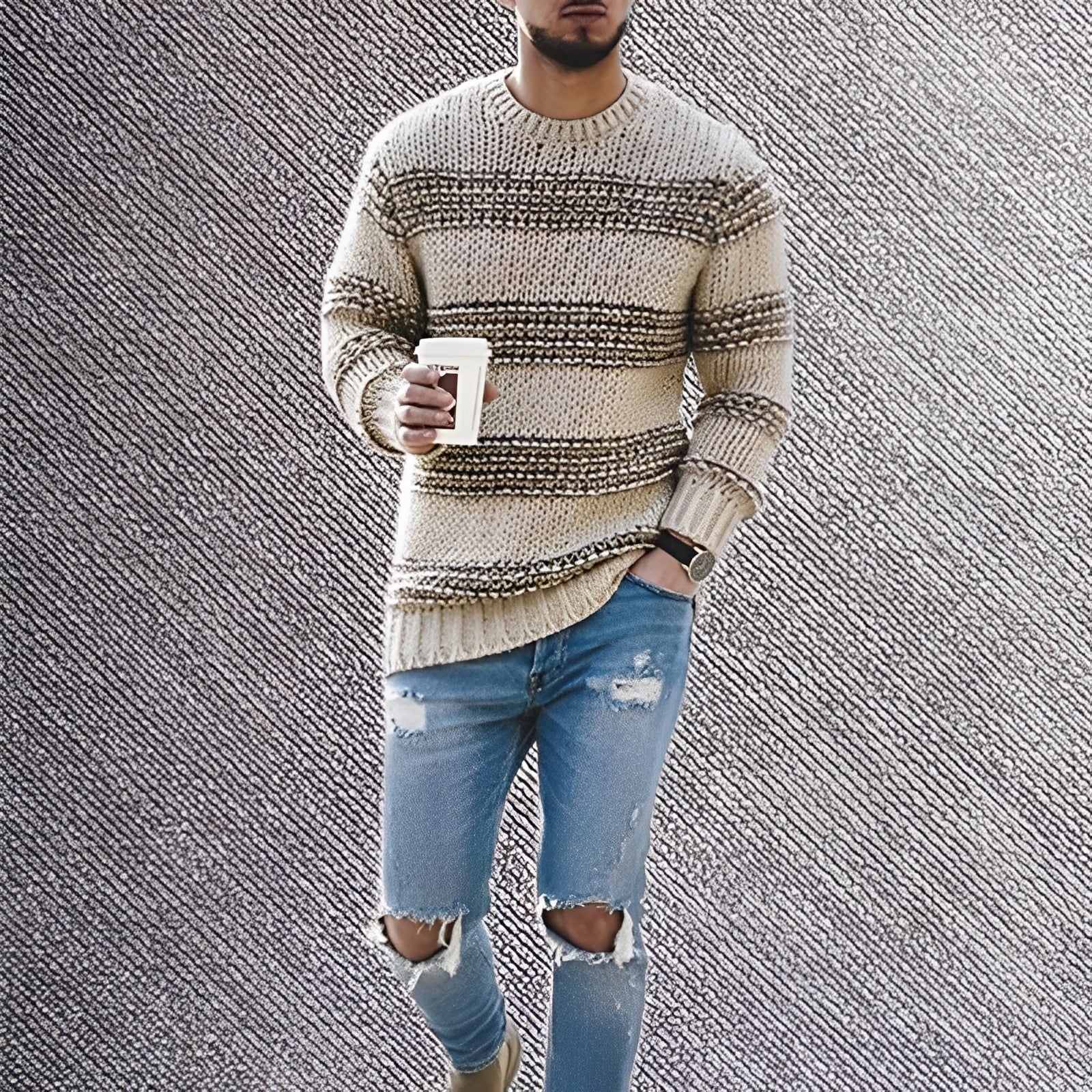 Richard - Gestreifter, warmer Herrenstrickpullover