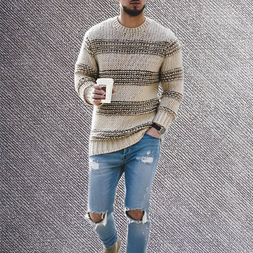 Richard - Gestreifter, warmer Herrenstrickpullover
