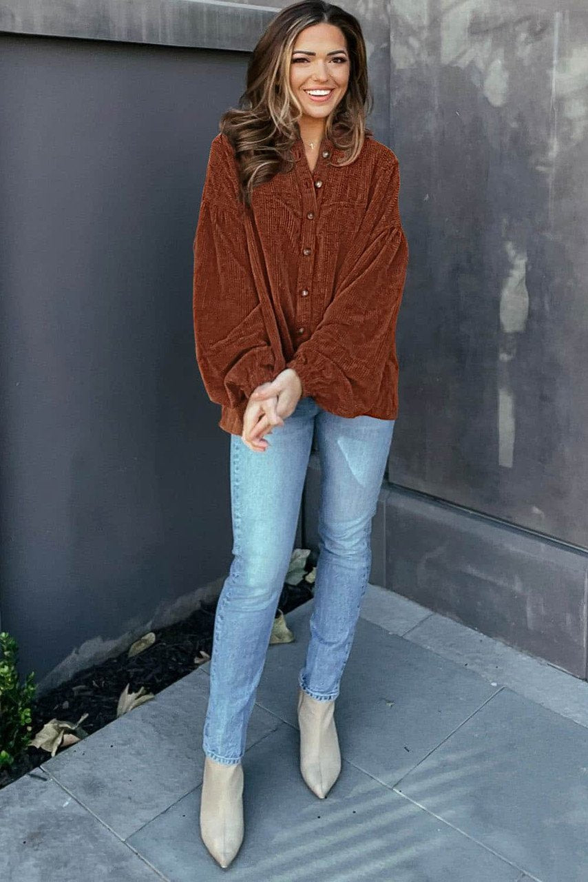 Mai - Cord-Bluse mit Puffärmeln Damenmode