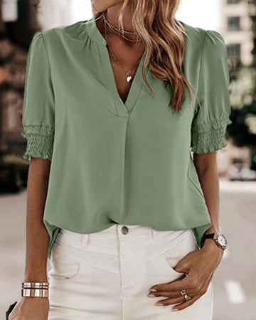 Sophia – Bluse mit V-Ausschnitt und Kurzen Ärmeln