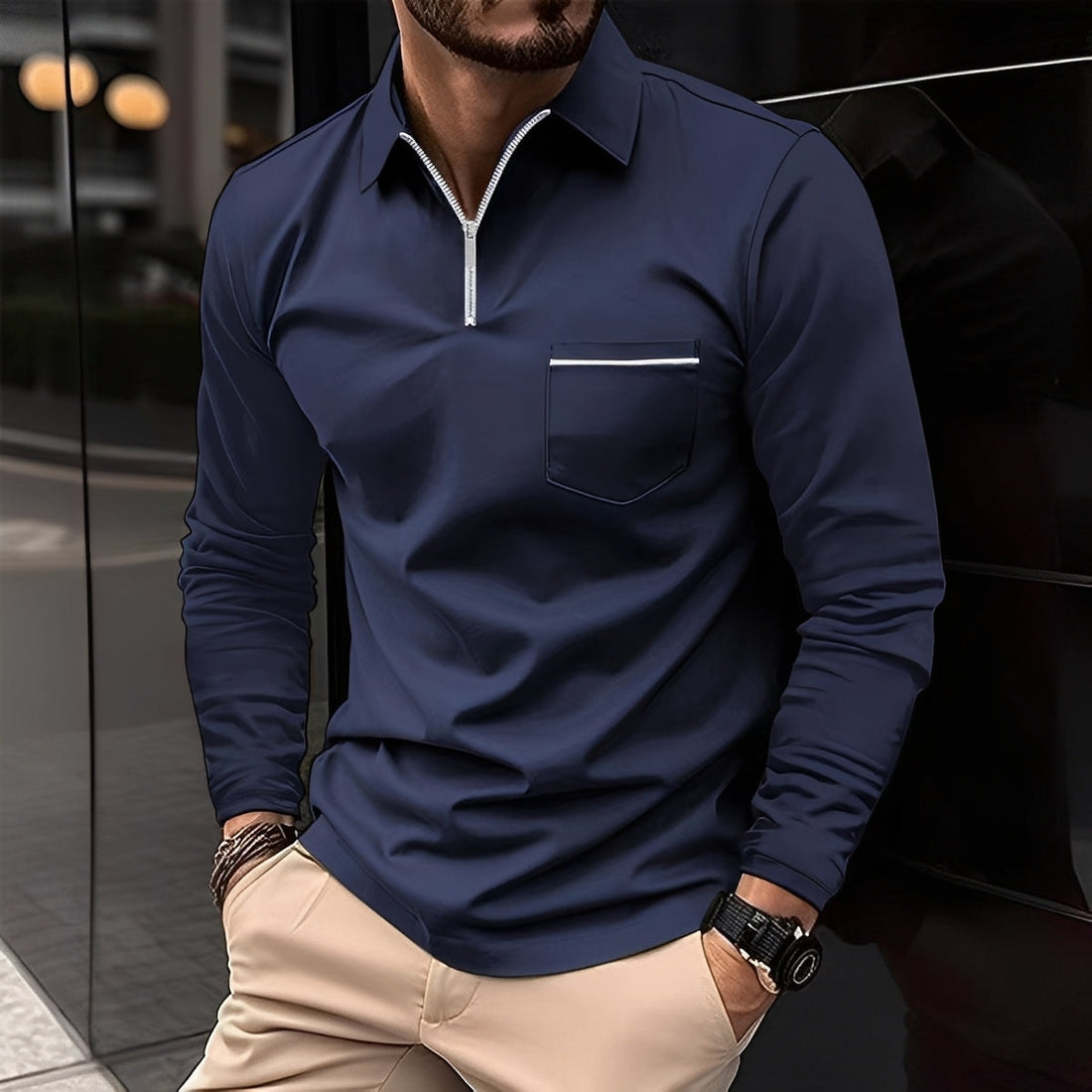 Bernard - Bequemes Langarm-Poloshirt mit Tasche für Männer