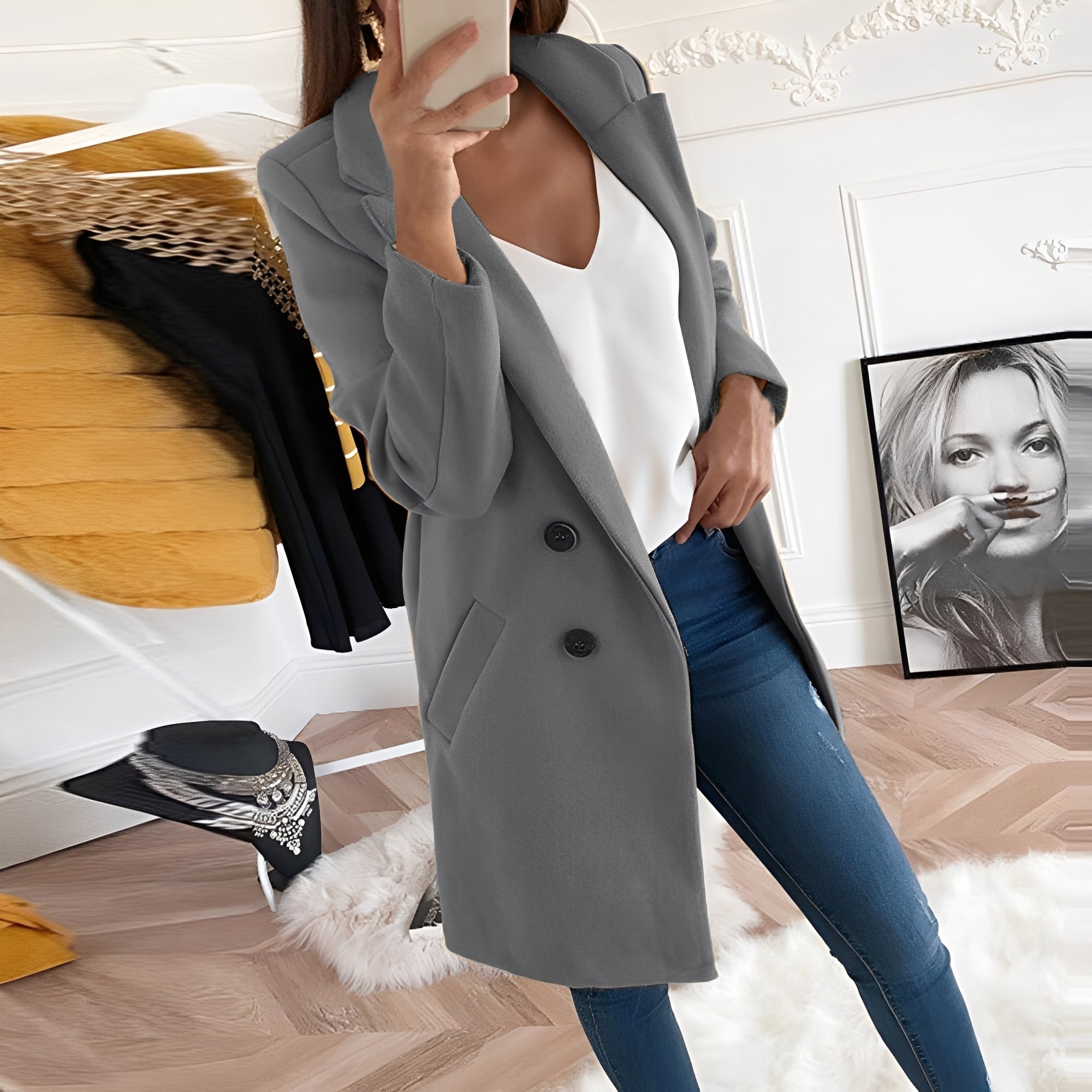 Tiffani - Schicker langer Damen-Wollmantel