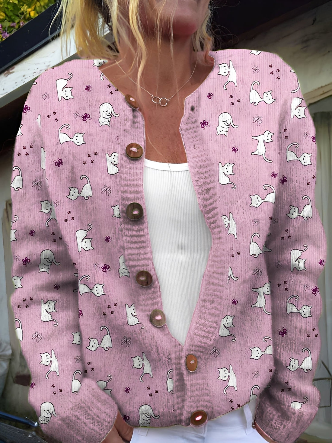 Kandace - Elegante Strickjacke mit Blumenmuster für Frauen