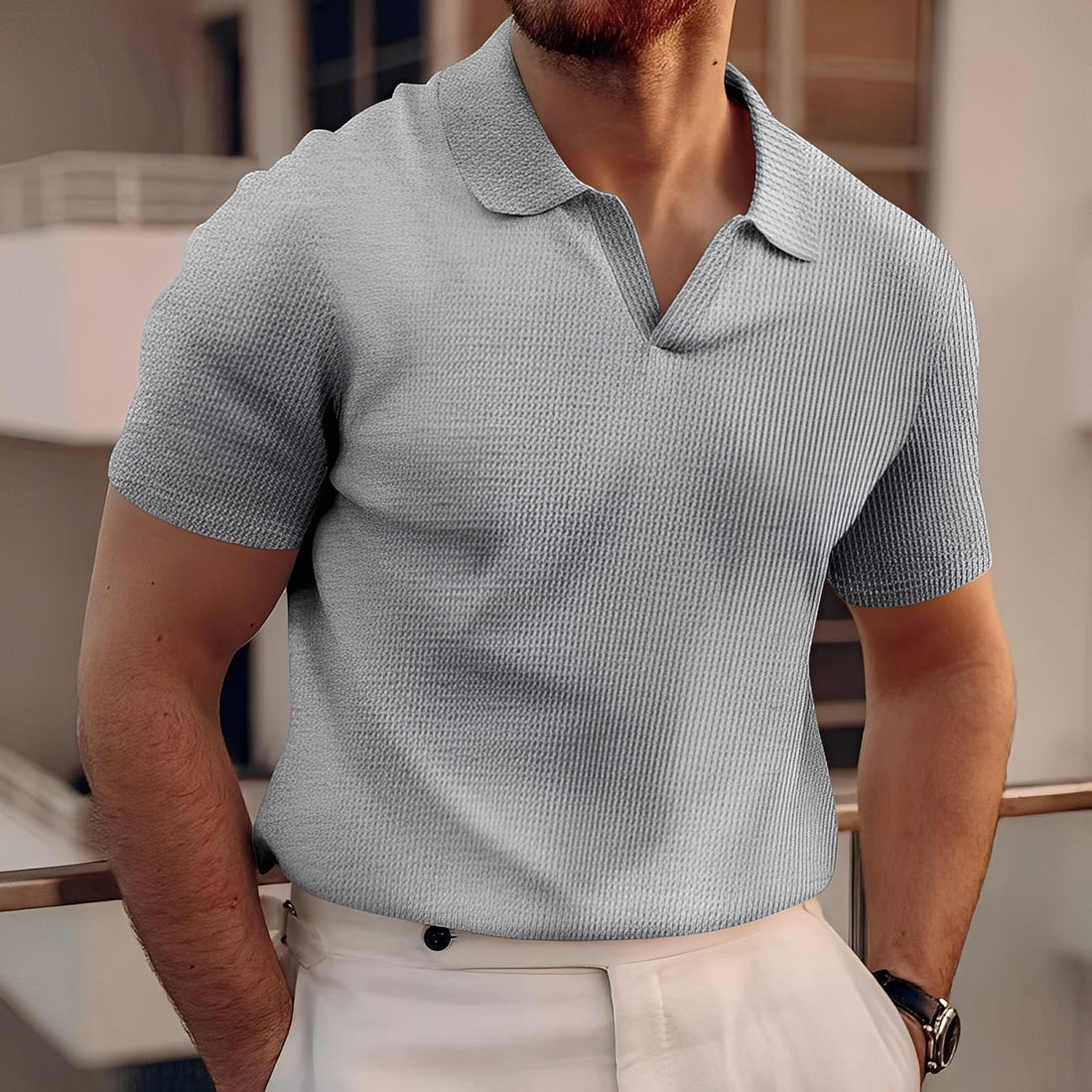 Harley - Einfaches Herren-Poloshirt mit kurzen Ärmeln und Waffelmuster