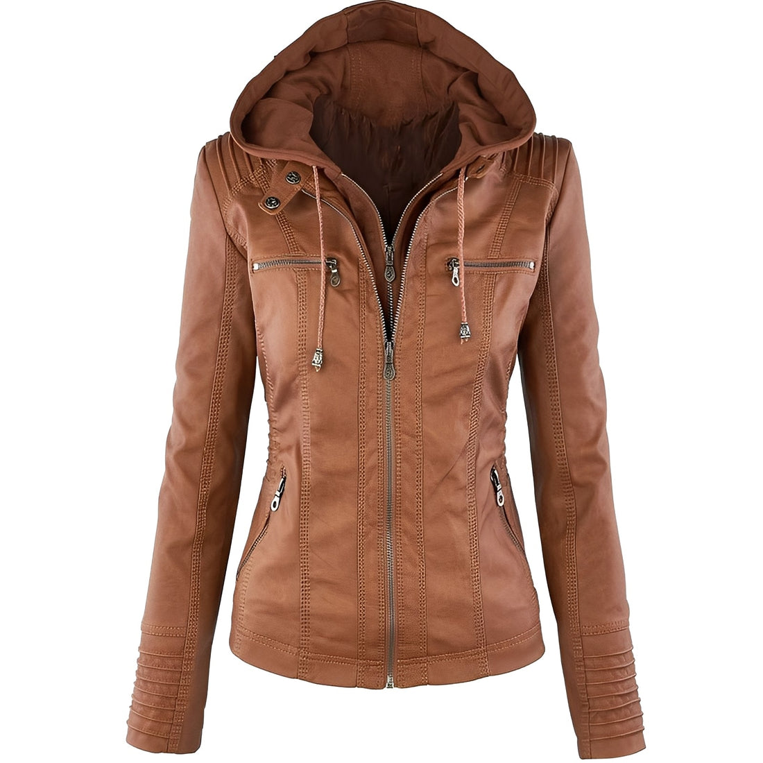 Janene - Bequeme, wetterfeste Lederjacke mit Kapuze für Damen