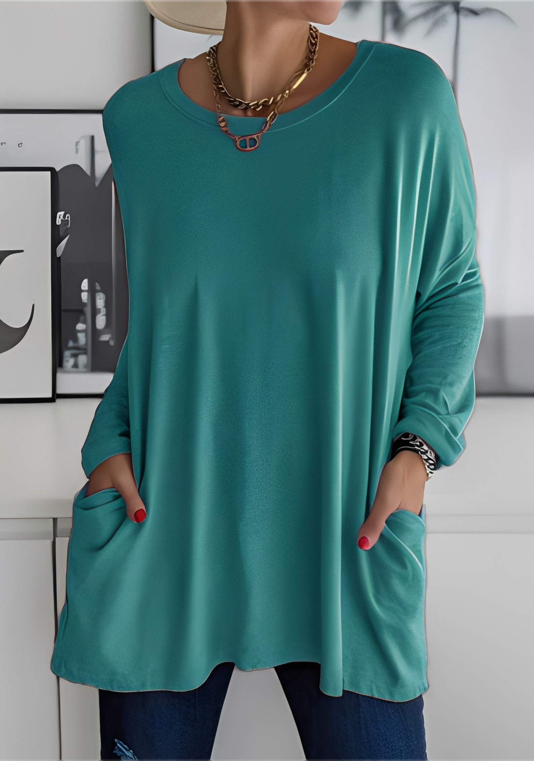 Krystle - Lässiges Damenshirt mit langen Ärmeln und Taschen
