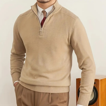 Olivier - Baumwollpullover mit halbem Reißverschluss