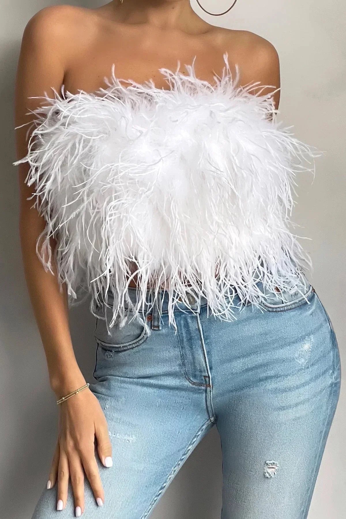 Katrine Feather Top | Stilfuld fjer-top er en top-trend i år-Boetiek Moda