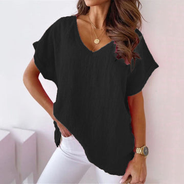 Lara - Damen Shirt mit V-Ausschnitt und Fledermausärmeln